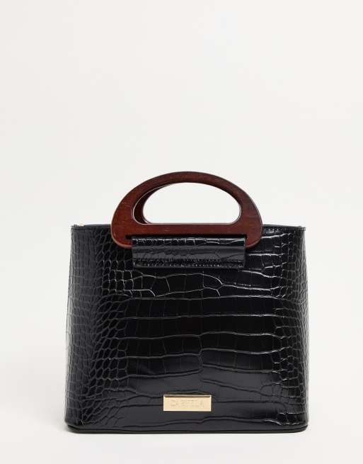 Carvela black structured mock croc mini tote bag with handle