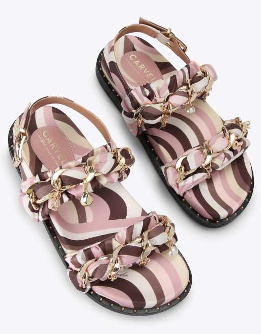 Carvela Caramella footbed flat sandals in pink combination, 2 of 4