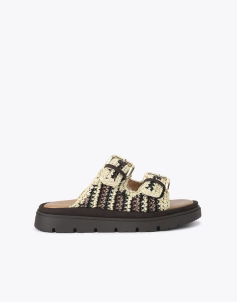 Carvela Comfort Pavilion crochet flat sandals in dark brown combination - view 1