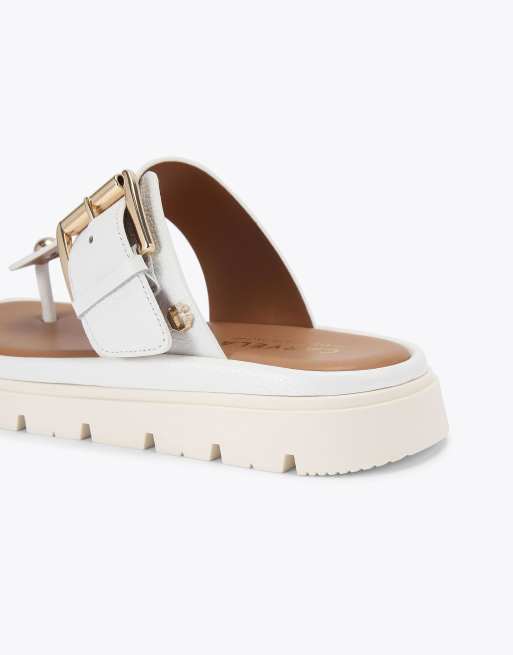 Carvela Comfort Pavilion t bar mule flat sandals in white, 3 of 4