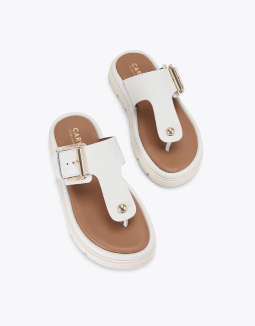 Carvela Comfort Pavilion t bar mule flat sandals in white, 4 of 4