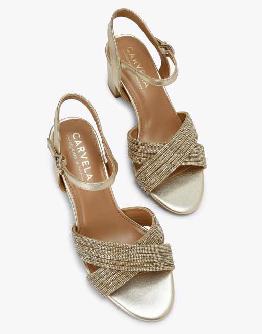 Carvela Divine block heeled sandals in gold, 2 of 4