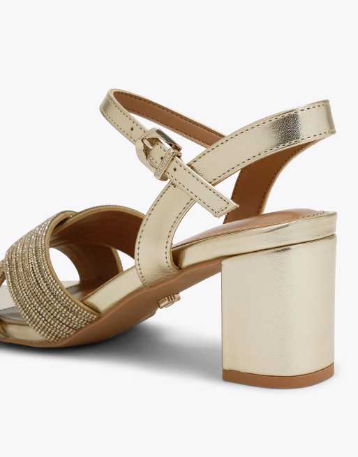 Carvela Divine block heeled sandals in gold, 3 of 4
