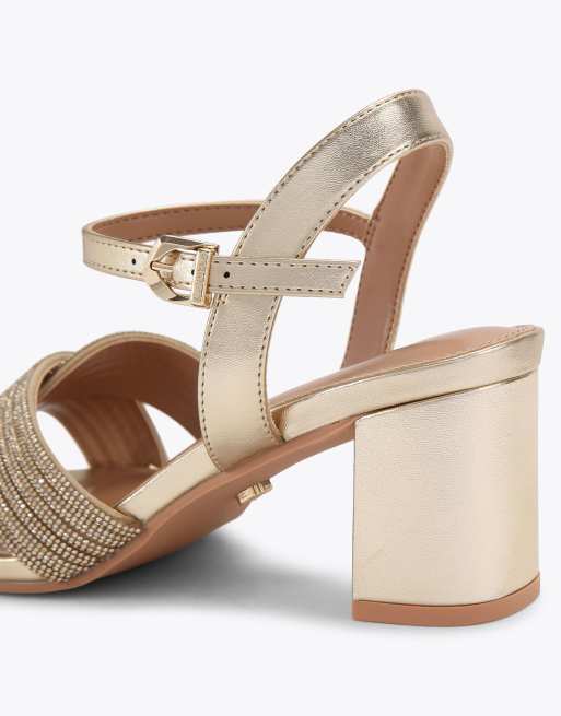 Carvela Divine block wf heeled sandals in gold, 3 of 4