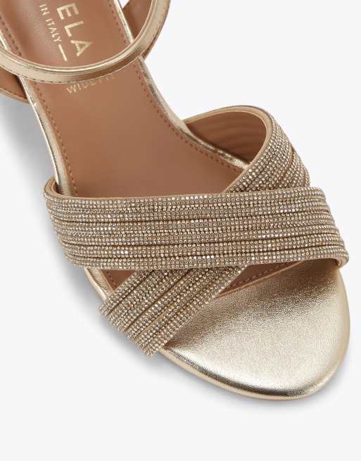 Carvela Divine block wf heeled sandals in gold, 4 of 4