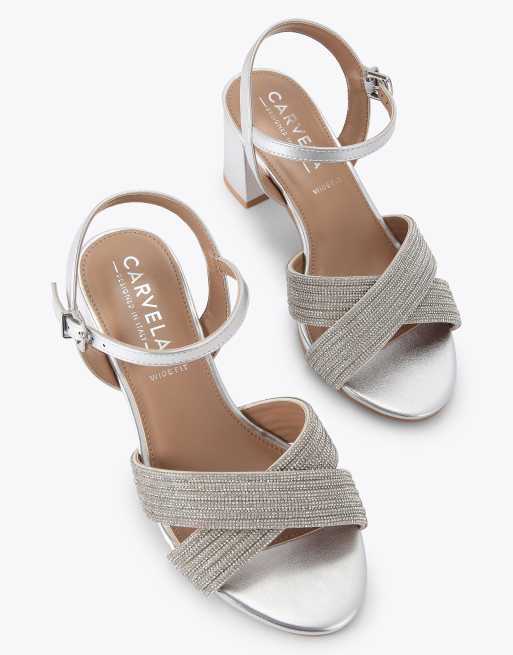 Carvela Divine block wf heeled sandals in silver, 2 of 4
