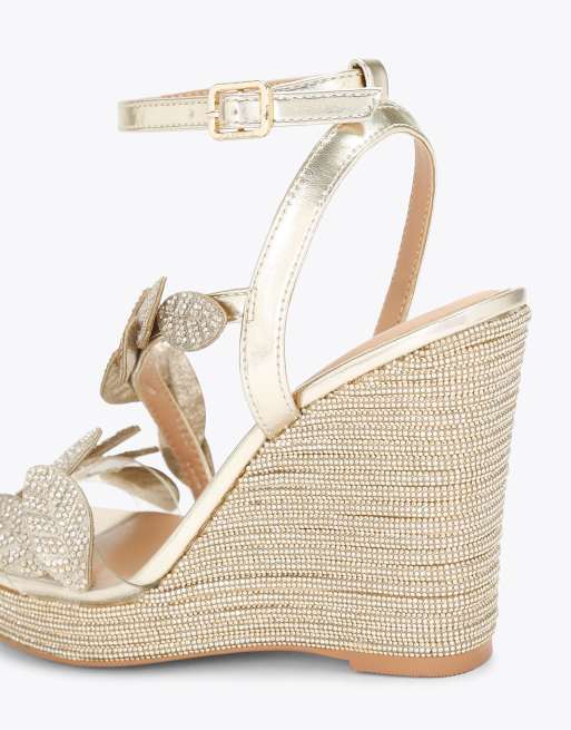 Carvela Eleganza wedge heeled sandals in gold, 3 of 4