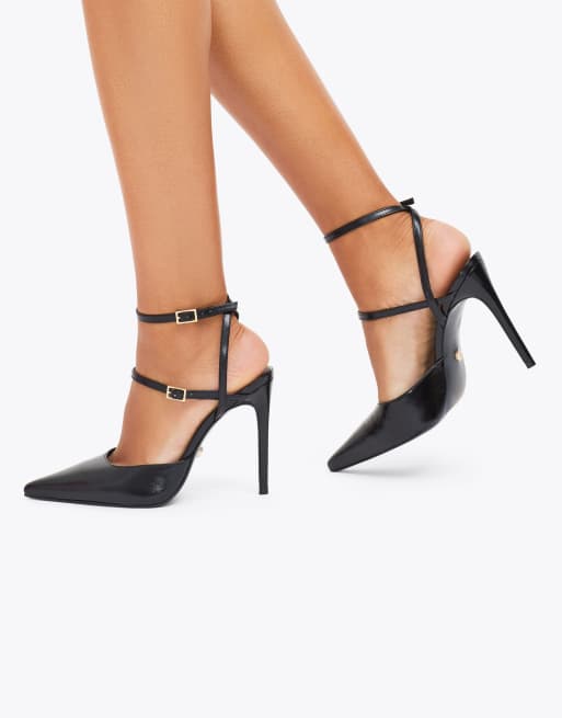 Carvela Eterno strappy court heeled shoes in black leather