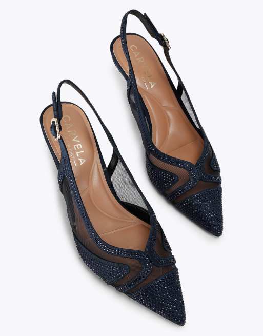 Carvela Fantastico sling heeled sandals in navy, 2 of 4