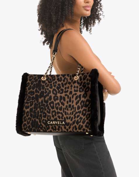 Carvela Frame fur tote in black brown - view 1