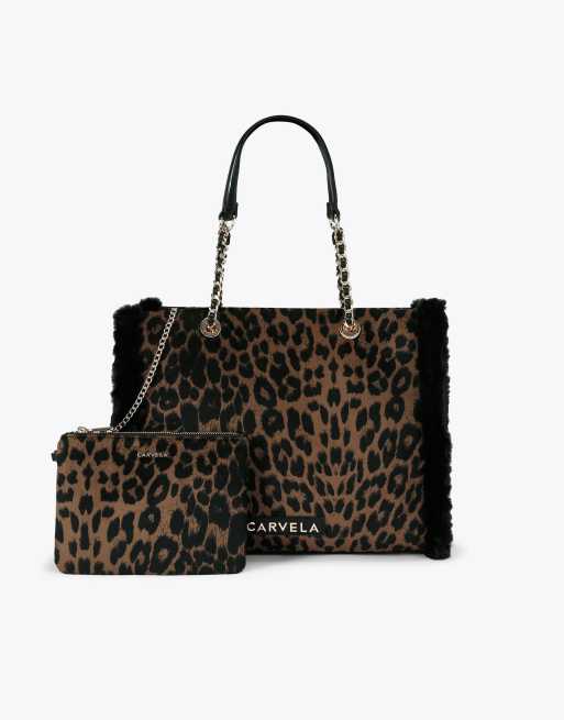 Carvela Frame fur tote in black brown