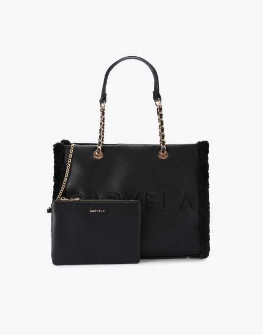 Carvela Frame fur tote in black
