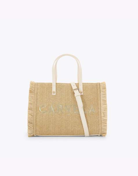 Carvela Frame raffia midi shopper in beige combination - view 1