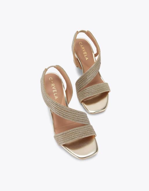 Carvela Gala block jewel 60 casual heeled sandals in gold, 2 of 4