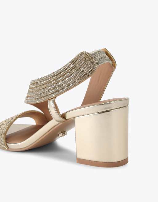 Carvela Gala block jewel 60 casual heeled sandals in gold, 3 of 4