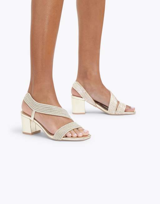 Carvela Gala block jewel 60 casual heeled sandals in gold, 4 of 4