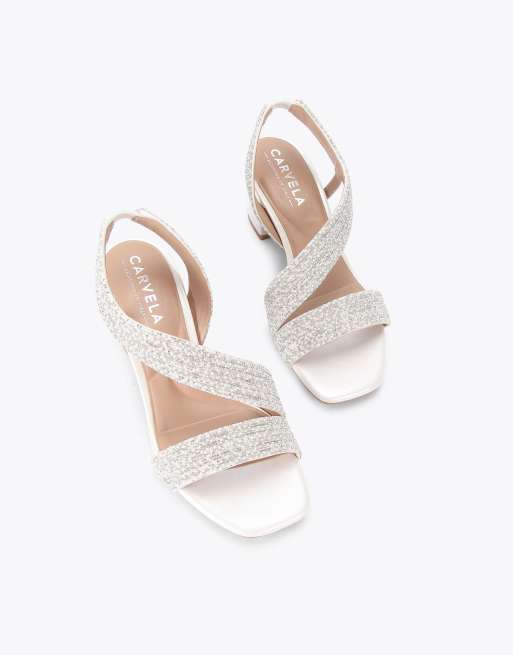 Carvela Gala block jewel 60 casual heeled sandals in white, 2 of 4