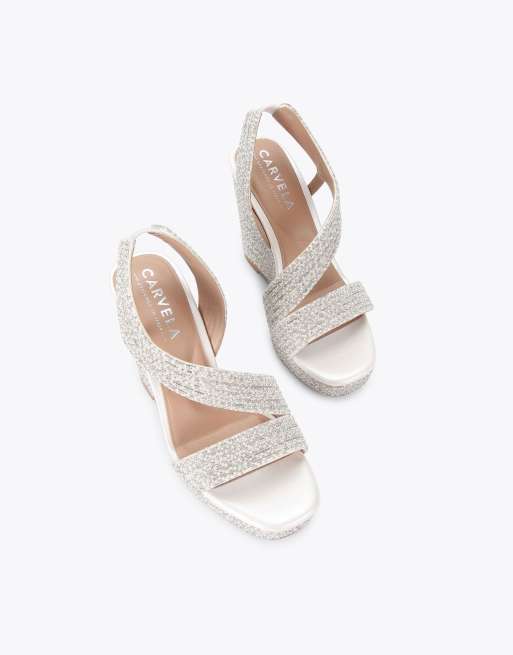 Carvela Gala wedge jewel 110 heeled sandals in white, 2 of 4