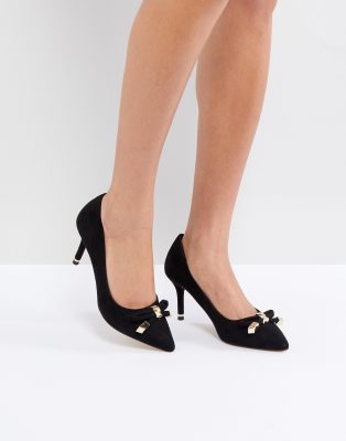 Hardware Kitten heel Bow Pointed Heels-Black