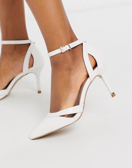Carvela krisskross pointed heeled shoes in white with ankle strap