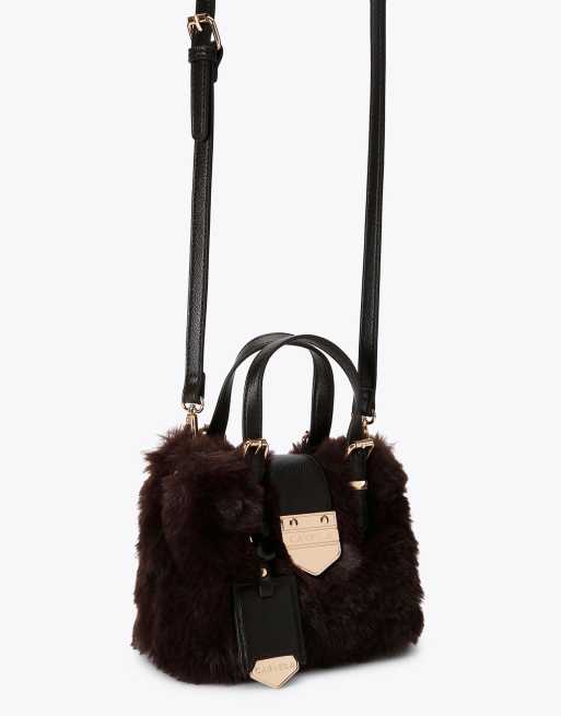 Carvela Maria micro fur cross body in dark brown, 2 of 4
