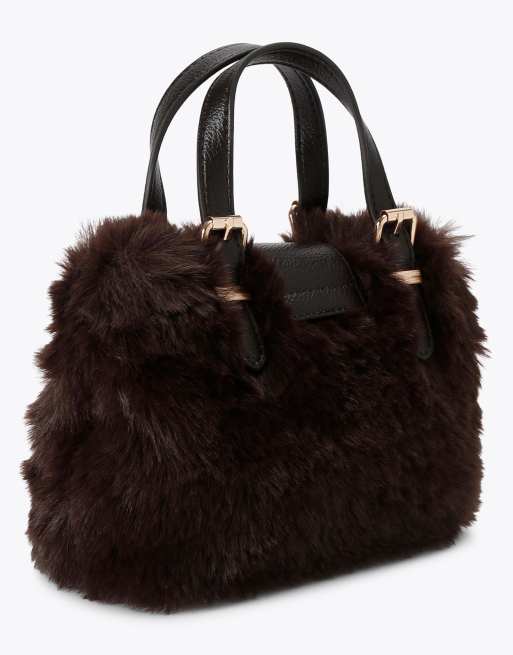 Carvela Maria micro fur cross body in dark brown, 3 of 4