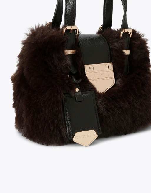Carvela Maria micro fur cross body in dark brown, 4 of 4