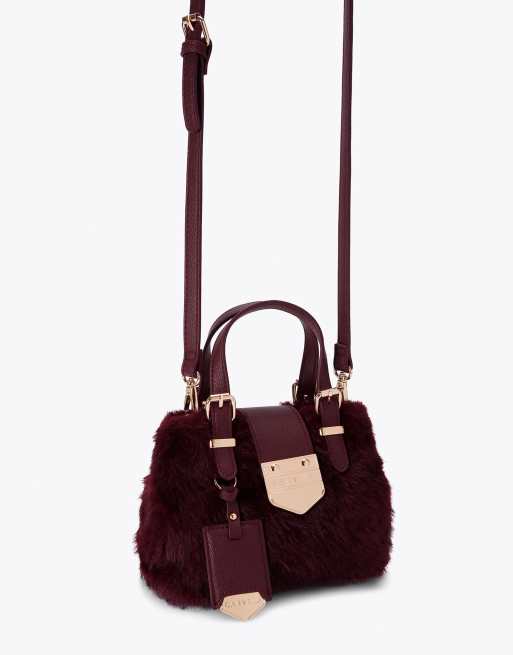 Carvela Maria micro fur cross body in red dark, 2 of 4