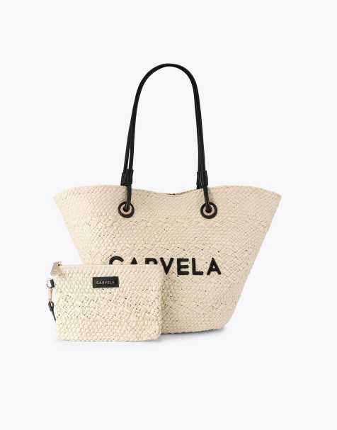 Carvela Nicola straw basket shoulder bag in white black - view 1