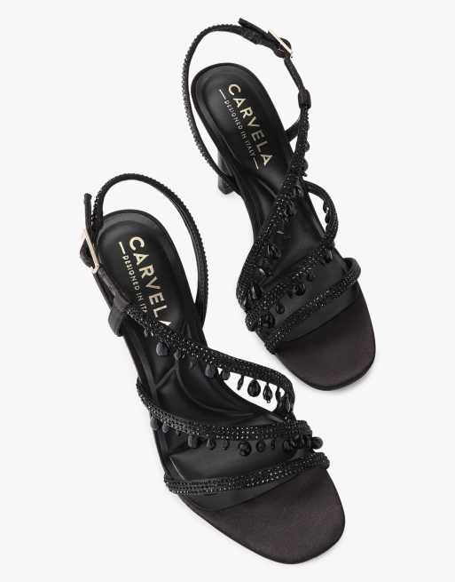 Carvela Paparazza drape heel casual heeled sandals in black, 2 of 4