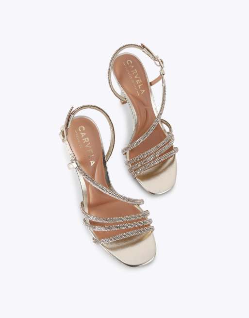 Carvela Paparazza jewel heel heeled sandals in gold, 2 of 4