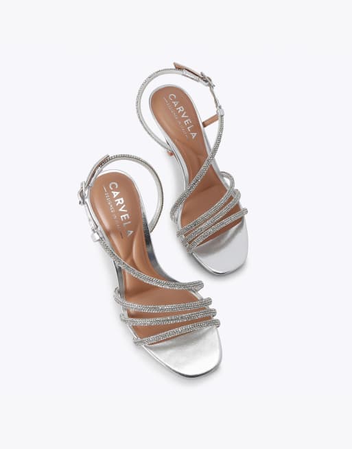 Carvela Paparazza jewel heel heeled sandals in silver, 2 of 4