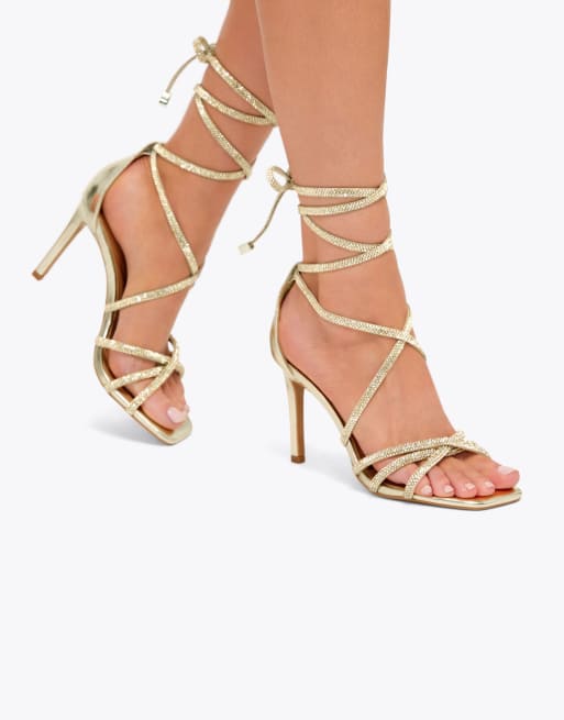 Carvela Paparazzi tie heeled sandals in gold, 3 of 4