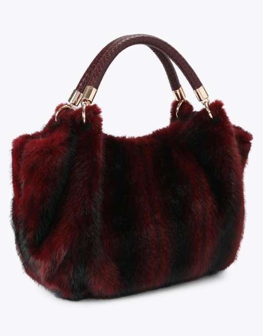 Carvela Pavilion mini fur bag cross body in red dark, 3 of 4