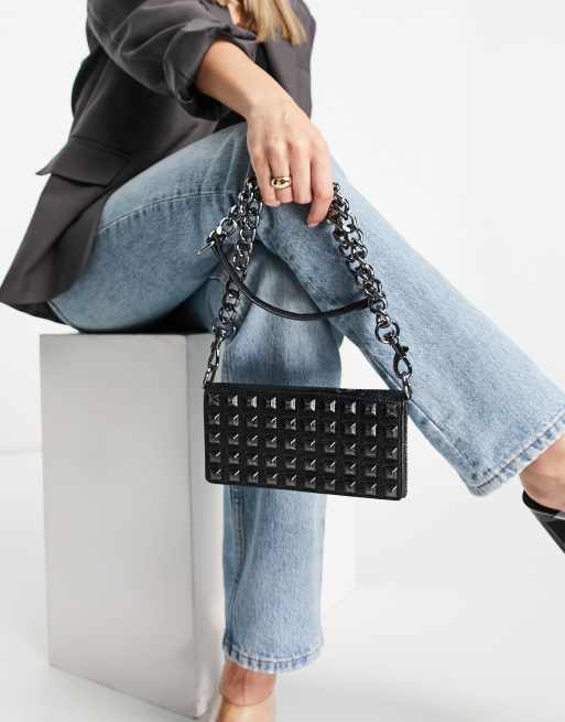 Carvela pixie studded chain strap wallet bag in black | ASOS