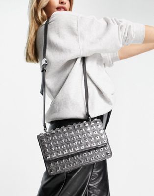 Carvela pixie studded crossbody bag in light grey