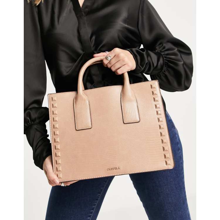 Carvela pixie studded tote bag in light pink