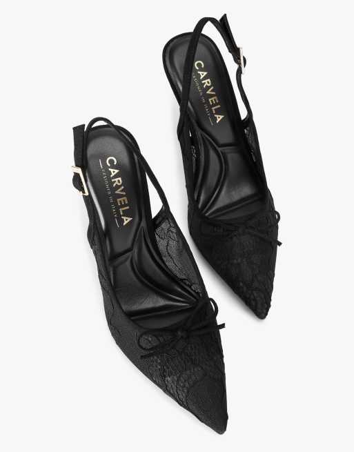 Carvela Positano lace sling high heeled sandals in black, 2 of 4