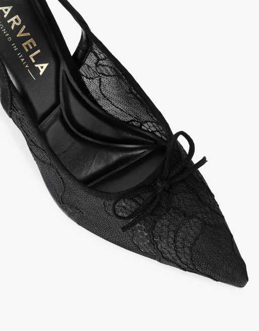 Carvela Positano lace sling high heeled sandals in black, 4 of 4