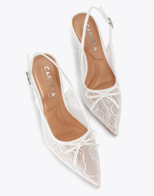 Carvela Positano lace sling high heeled sandals in white, 2 of 4