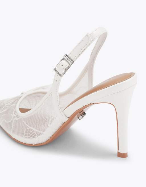 Carvela Positano lace sling high heeled sandals in white, 3 of 4