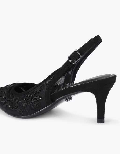 Carvela Positano lace sling low heeled sandals in black, 3 of 4