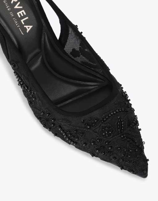 Carvela Positano lace sling low heeled sandals in black, 4 of 4