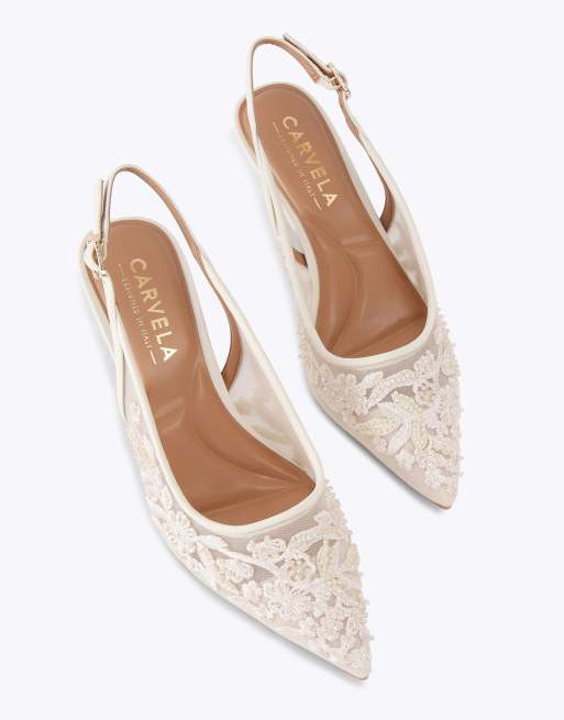 Carvela Positano lace sling low heeled shoes in cream, 2 of 4