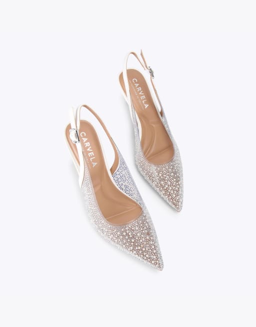 Carvela Positano pearl sling low heeled shoes in white, 2 of 4
