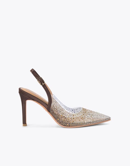 Carvela Positano vinyl sling back heeled shoes in brown