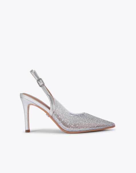 Carvela Positano vinyl sling back heeled shoes in silver - view 1