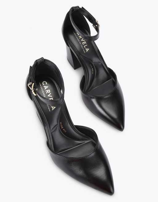 Carvela Refined court wide fit heeled sandals in black, 2 of 4