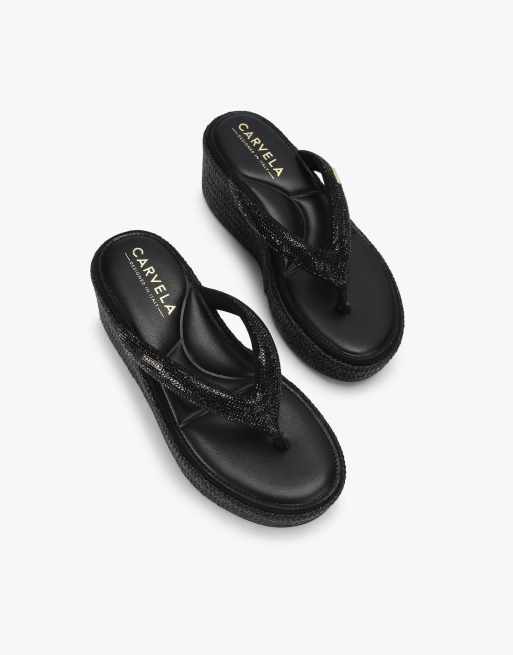 Carvela Riviera flatform heeled sandals in black, 2 of 4