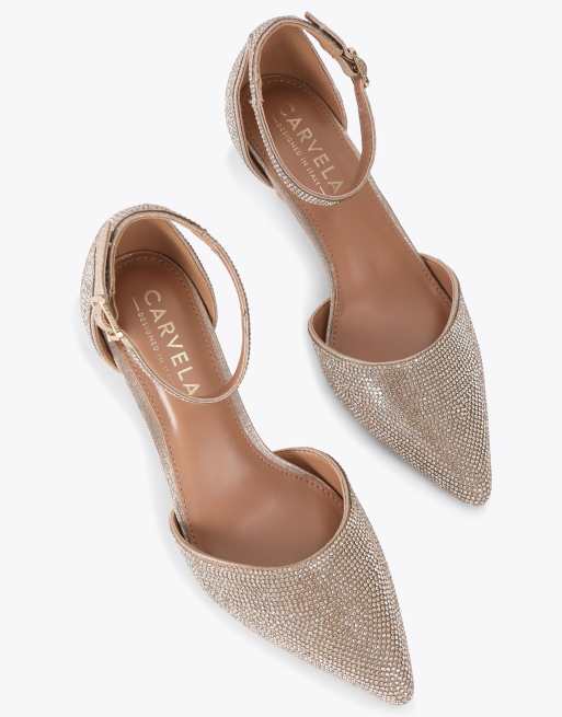 Carvela Shinier court heeled sandals in gold, 2 of 4